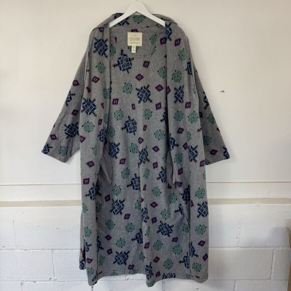 ERIKA TAYLOR COUNTRY Robe Gray Fleece Plush Long Sleeve Zip Front Pockets XL EUC - Picture 3 of 9